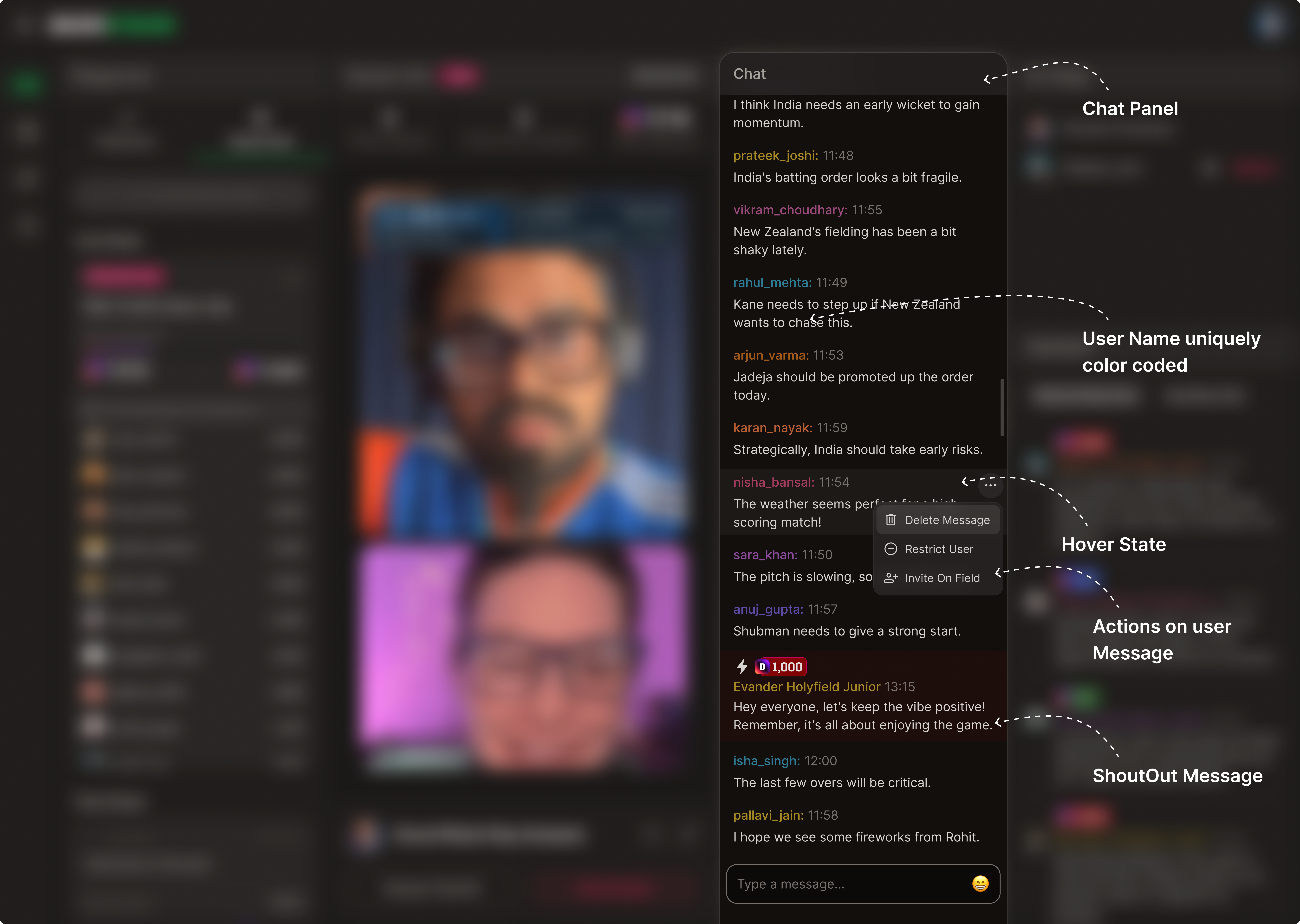 Chat and shout out feature visual