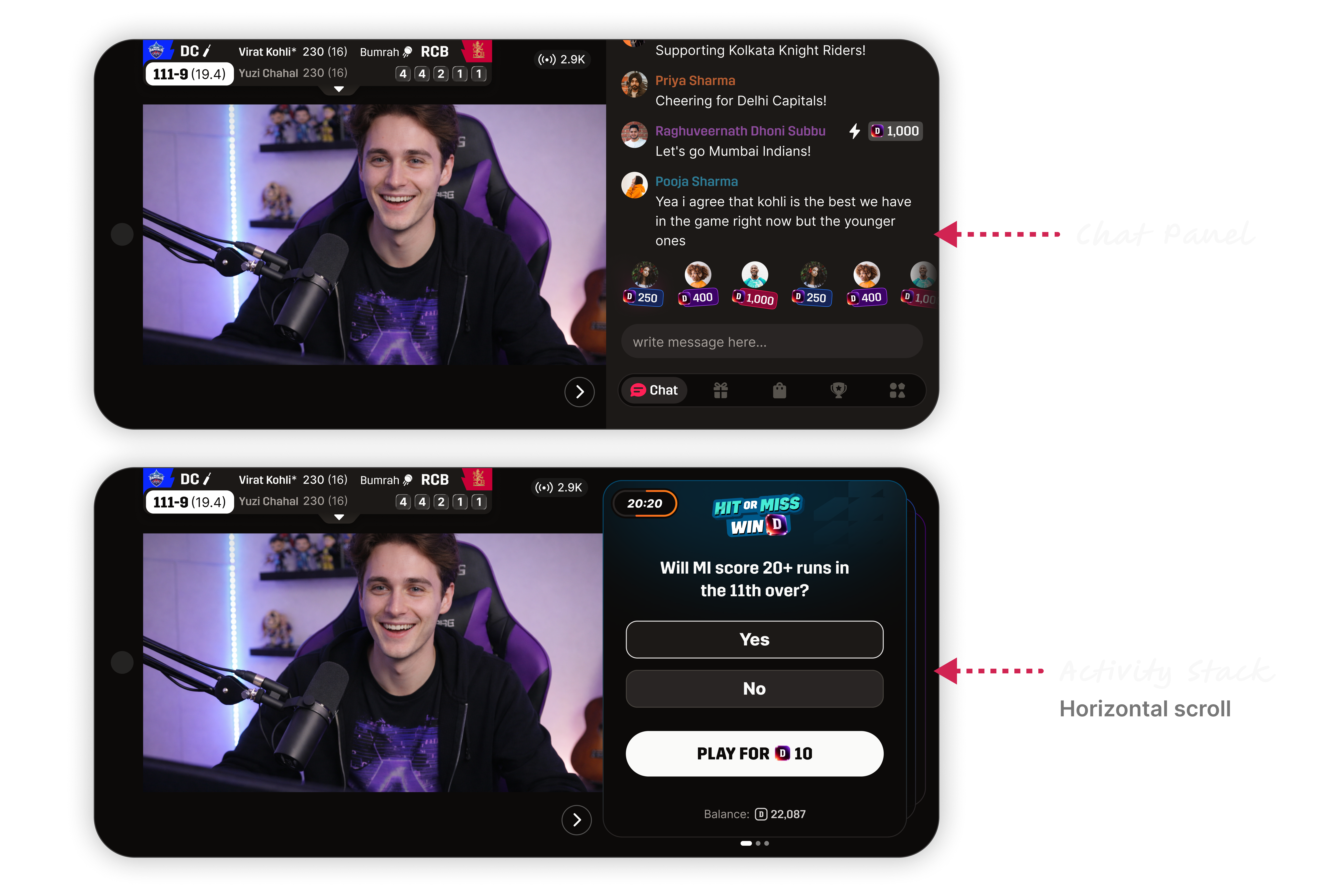 Chat panel and activity stack beside the stream