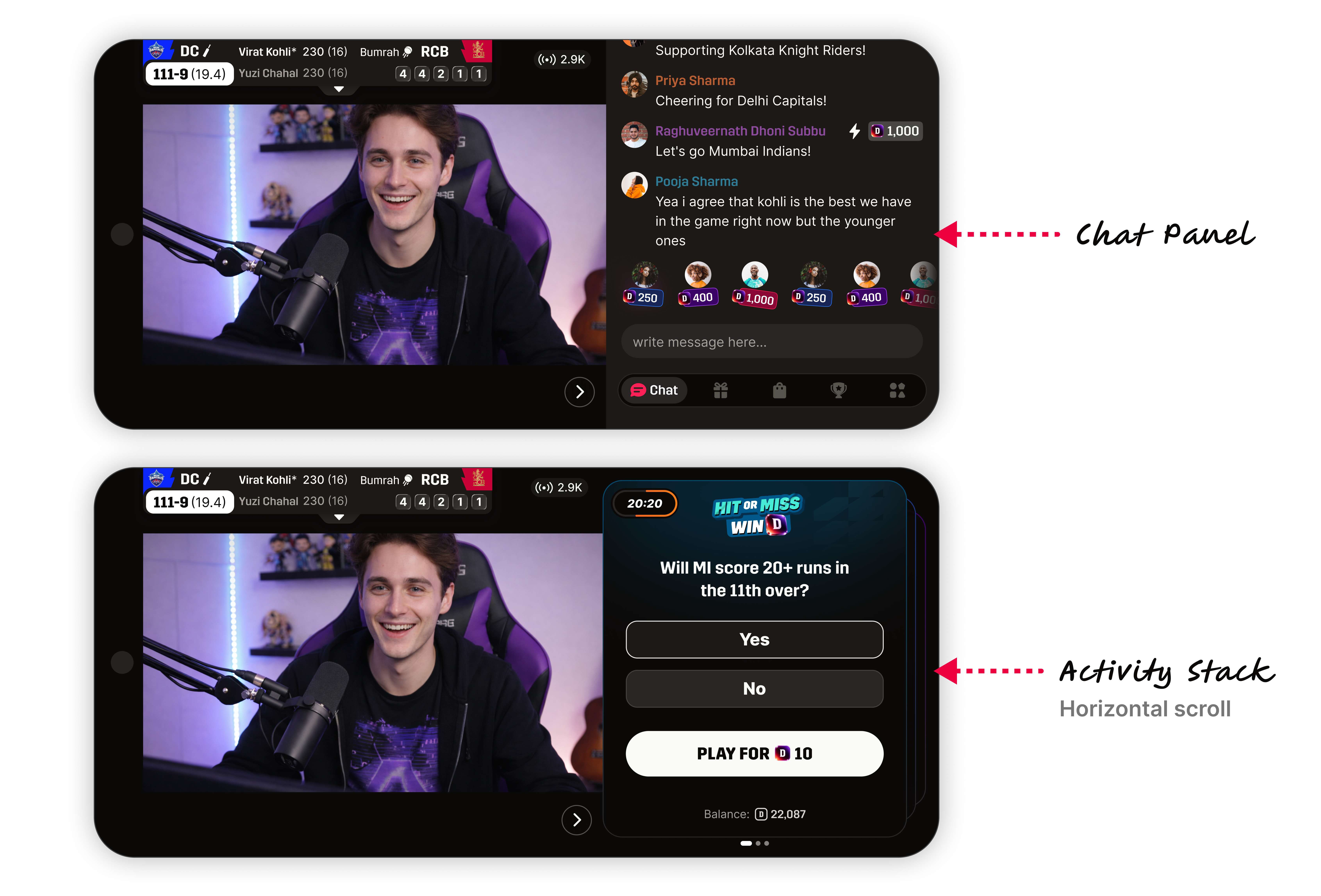 Chat panel and activity stack beside the stream
