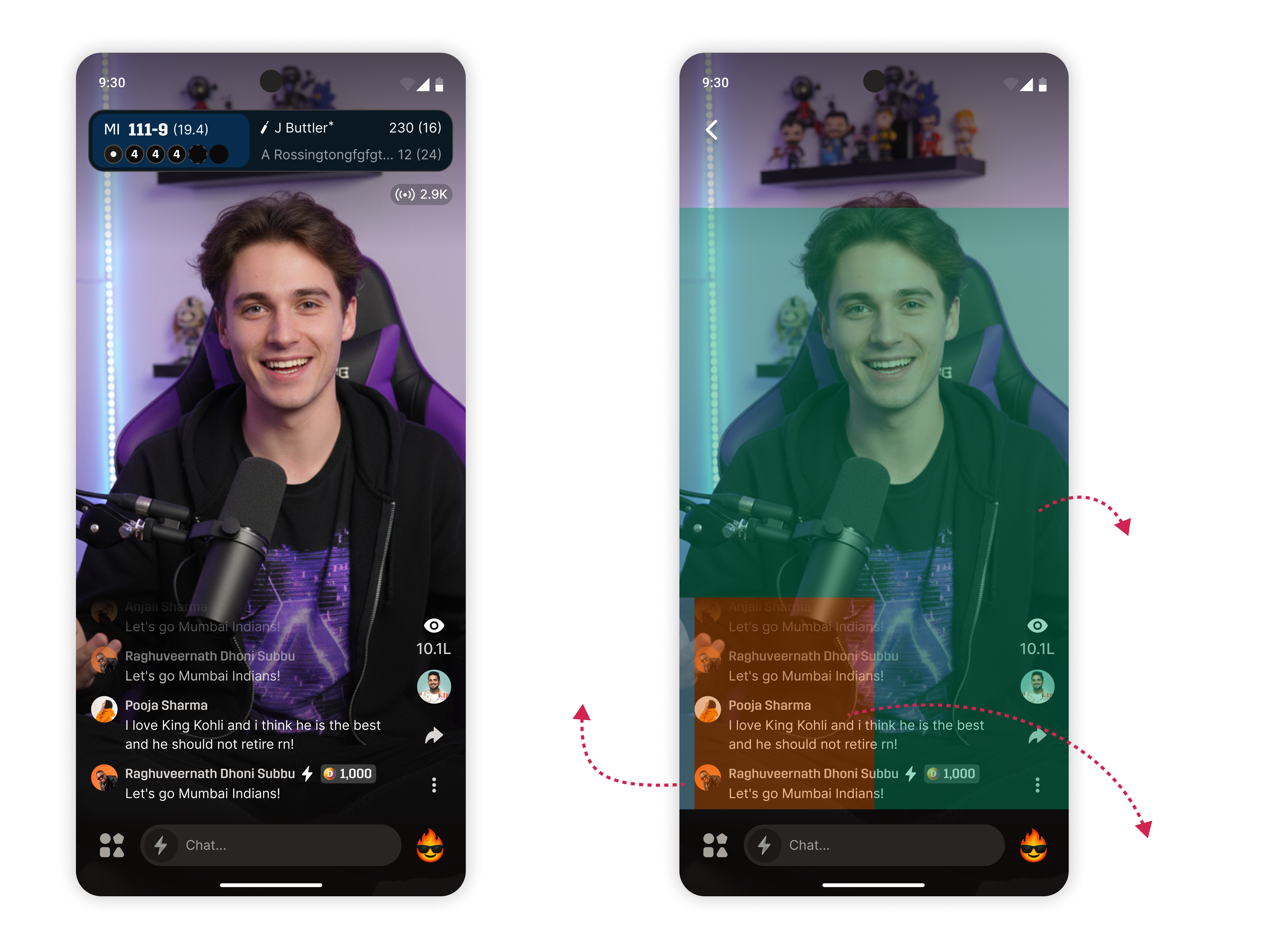 Portrait Watch Along - stream view and gesture map