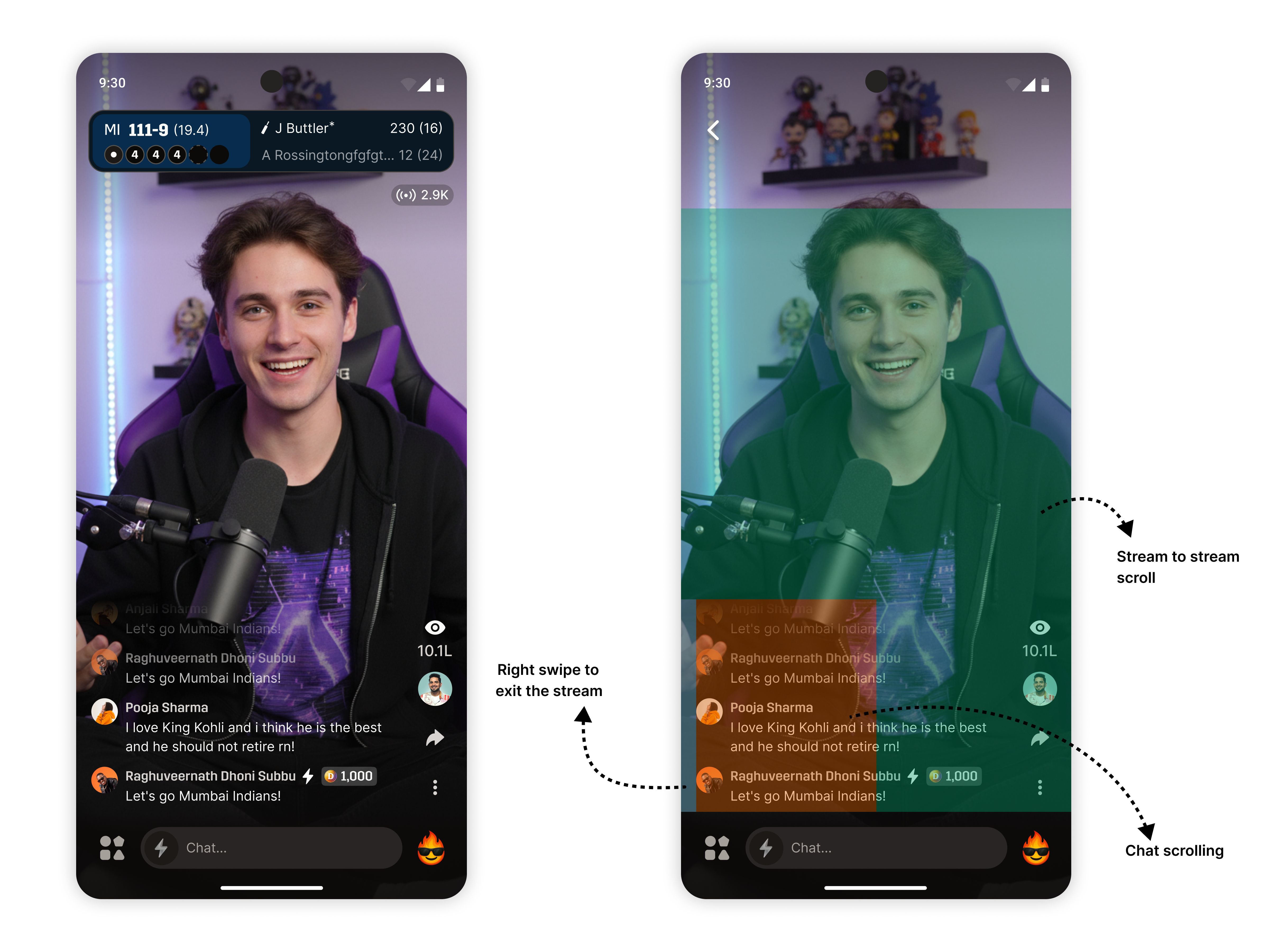 Portrait Watch Along — stream view and gesture map